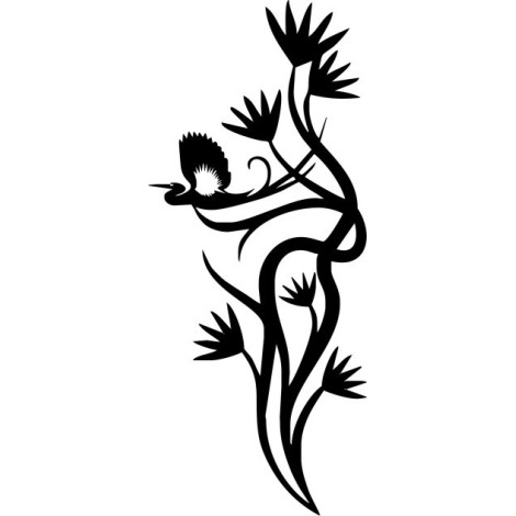 Asiatisch Blume mit Kranich PL-0049