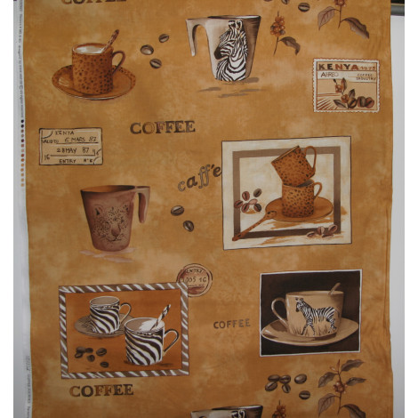 Patchworkstoff Rapport Kaffeetassen hellbraun
