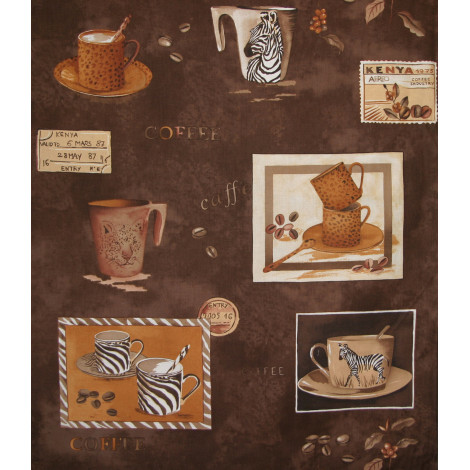Patchworkstoff Rapport Kaffeetassen dunkelbraun