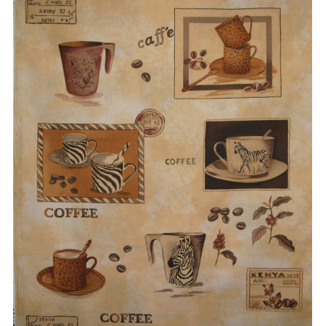 Patchworkstoff Rapport Kaffeetassen beige