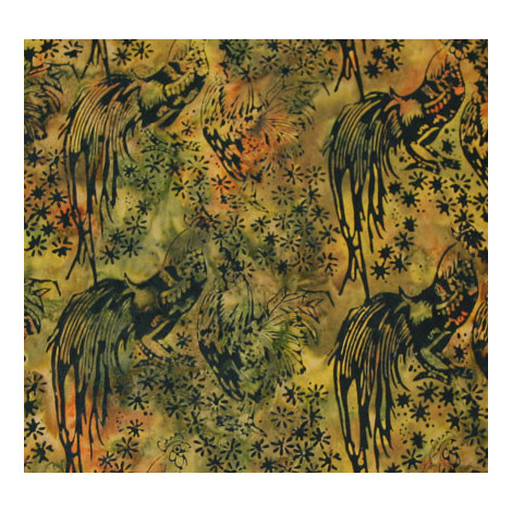 Batik Patchworkstoff braun mit Hühnern - Rise and shine