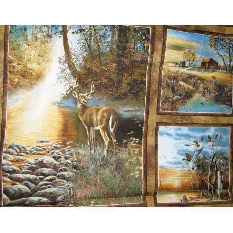 Patchworkstoff Panel mit Hirsch und Fasanen