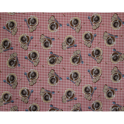 Patchworkstoff Kaffee mit Gebäck rot